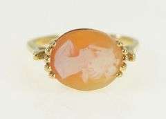 10K Yellow Gold Carved Shell Cameo Ornate Vintage Ring
