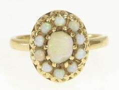 14K Yellow Gold 1940's Natural Opal Halo Retro Cocktail Ring