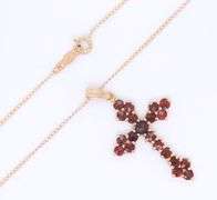 Divine Yellow Gold Garnet Cross Pendant on Chain Necklace