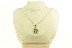 14K Yellow Gold Victorian Opal Turquoise Artisan Vintage Pendant