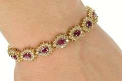 14K Yellow Gold 9.90 Ctw Pear Ruby Diamond Halo Tennis Bracelet