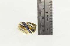 10K Yellow Gold White & Blue Sapphire Wavy Statement Ring