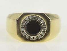 14K Yellow Gold Onyx Diamond Halo Squared Men's Statement Ring