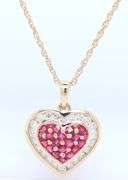 Gorgeous Yellow Gold Ruby and Diamond Heart Shaped Pendant on Chain Necklace