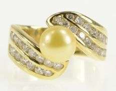 14K Yellow Gold 0.90 Ctw Gold Pearl Diamond Engagement Ring