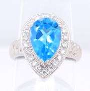Divine White Gold 6ct Blue Topaz and Diamond Cocktail Ring