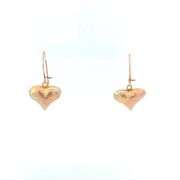 10K Yellow Gold High Relief Striped Heart Love Symbol Dangle Earrings
