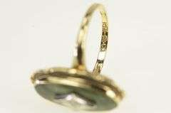 10K Yellow Gold Diamond Oval Green Stone Statement Ring