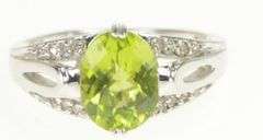 14K White Gold Oval Peridot Diamond Accent Statement Ring