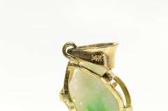 14K Yellow Gold Carved Jade Frog Toad Ornate Pendant