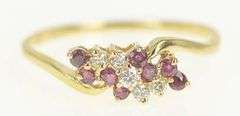 14K Yellow Gold 0.78 Ctw Natural Ruby Diamond Cluster Bypass Ring
