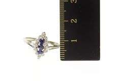 14K White Gold Marquise Sapphire Diamond Halo Cluster Ring