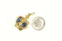14K Yellow Gold 1950's 3D Syn. Sapphire Crown Queen King Charm/Pendant