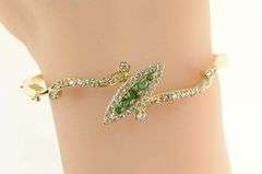 14K Yellow Gold 2.00 Ctw Navette Emerald Diamond Bangle Bracelet