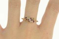 14K Yellow Gold 0.78 Ctw Natural Ruby Diamond Cluster Bypass Ring