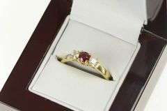 14K Yellow Gold 0.88 Ctw Natural Ruby Diamond Engagement Ring