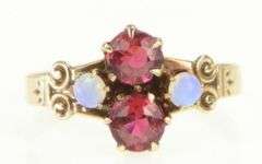 14K Yellow Gold Victorian Opal Syn. Ruby Statement Vintage Ring