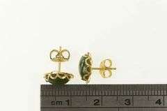 14K Yellow Gold Oval Nephrite Cabochon Retro Stud Earrings