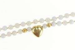 14K Yellow Gold Blue Lace Agate Puffy Heart Vintage Necklace