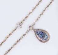 Vintage 925 Sterling Silver Abalone Pendant on Rope Chain Necklace