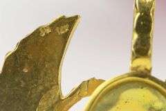 14K Yellow Gold Iridescent Glass Scarab Egyptian Life Symbol Pendant