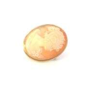 18K Yellow Gold Carved Shell Cameo Classic Vintage Lady Pin/Brooch