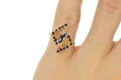 14K Yellow Gold Marquise Sapphire Squared Swirl Statement Ring