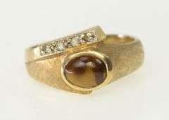 10K Yellow Gold Tiger's Eye Diamond Retro Vintage Ring
