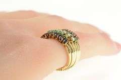 14K Yellow Gold 1960's Layered Emerald Ruby Sapphire Band Ring