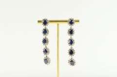 14K White Gold 3.75 Ctw Sapphire Diamond Halo Dangle Earrings