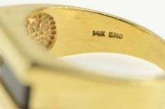 14K Yellow Gold Syn. Emerald Diamond Black Onyx Squared Ring