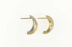 10K Yellow Gold Diamond Cut Two Tone Curved Statement Earrings