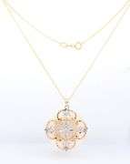 Beautiful Yellow Gold 2 Tone Mop Diamond Cut Pendant with Chain