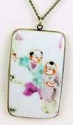 Antique Chinese Porcelain Pendant with Chain