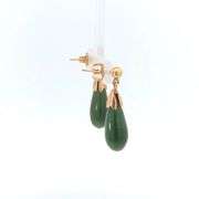 10K Yellow Gold Nephrite Tear Drop Dangle Vintage Statement Earrings