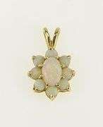 14K Yellow Gold Oval Natural Opal Halo Vintage Pendant
