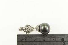 18K White Gold Black Tahitian Pearl 0.75 Ctw Diamond Drop Pendant