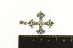 Sterling Silver Ornate Scroll Cross CZ Two Tone 14k Gold Pendant