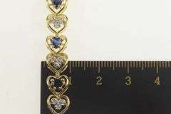 10K Yellow Gold 3.90 Ctw Heart Natural Sapphire Diamond Bracelet