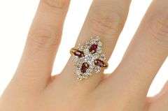 10K Yellow Gold Ornate Cubic Zirconia Syn. Ruby Cluster Ring