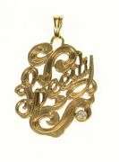 10K Yellow Gold Art Nouveau Speedy Diamond Accent Etched Pendant
