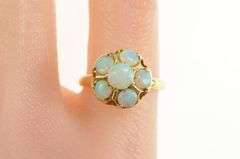 14K Yellow Gold Natural Opal Flower Cluster Cocktail Ring