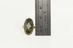 10K Yellow Gold Diamond Oval Green Stone Statement Ring