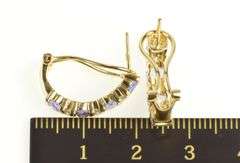 14K Yellow Gold Oval Tanzanite Diamond Inset Semi Hoop Earrings