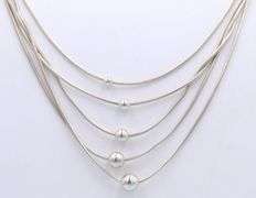 925 Sterling Silver Multi Strand Chain Necklace