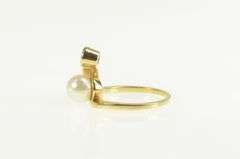 14K Yellow Gold Pearl VS Diamond 1960's Bypass Statement Ring