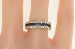 14K White Gold 1.80 Ctw Sapphire Diamond Wedding Band Ring
