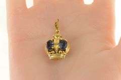 14K Yellow Gold 1950's 3D Syn. Sapphire Crown Queen King Charm/Pendant