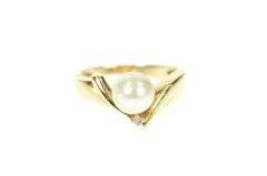 10K Yellow Gold Classic 7.2mm Pearl Diamond Accent Statement Ring