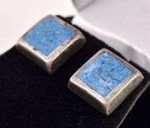 Sterling Silver Turquoise Inlay Stud Earrings